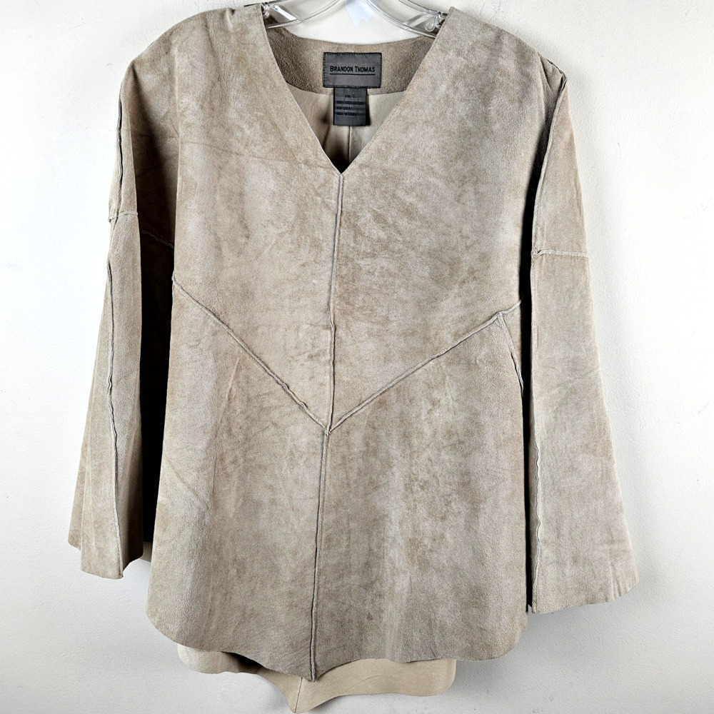Brandon Thomas Poncho Women's L Tan nSuede Leather V-Neck Western Vintage